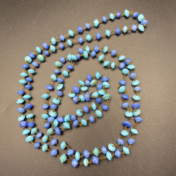 Vintage Blues Glass Beads Long 54" - Picture 2 of 8